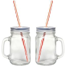 Gourmet By Starfrit 080049-006-0000 16-Ounce Mason Jar Mugs with Straws, 2 Pack